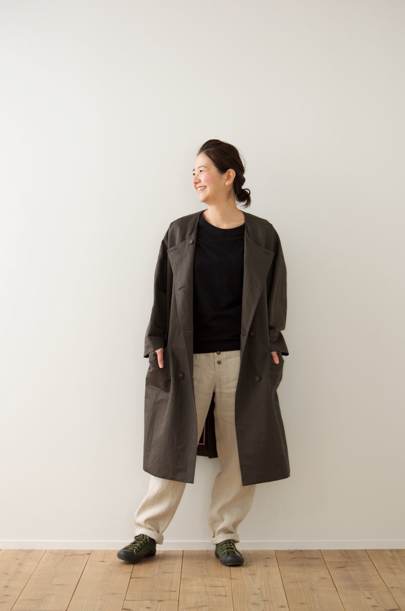 W button spring coat / charcoal - atelier naruse | Online store