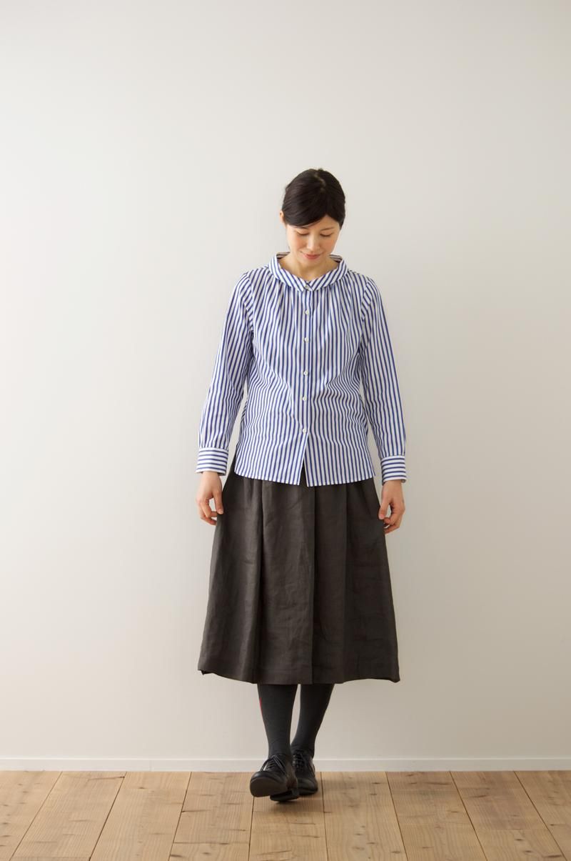 cotton stand off collar blouse “stripe” - atelier naruse