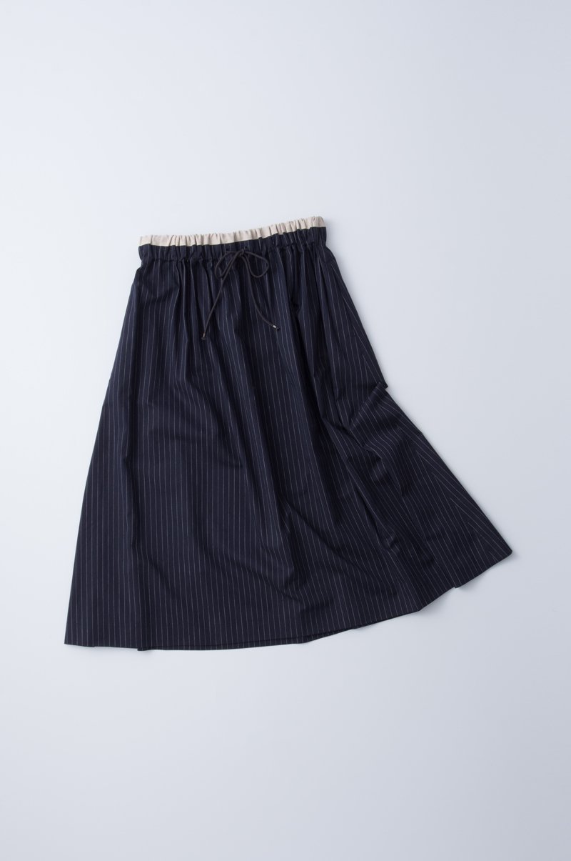 cotton gather long skirt / stripe