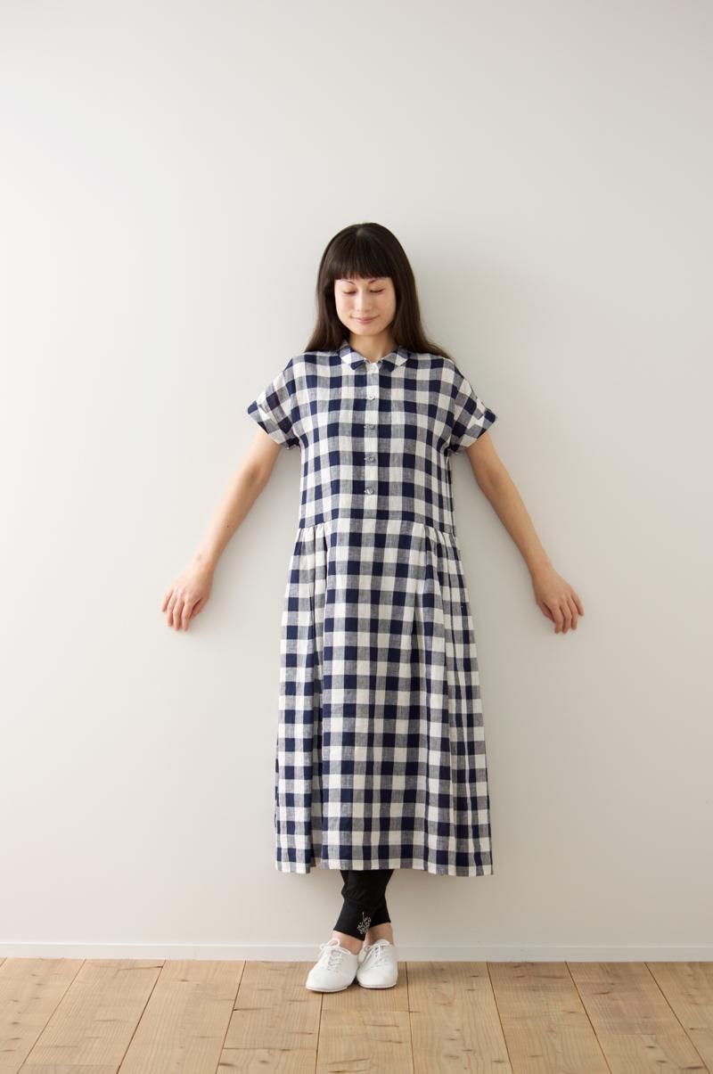 ワンピース atelier naruse linen shirt one piece linen shirts one-piece“gingham check” - atelier naruse｜Online