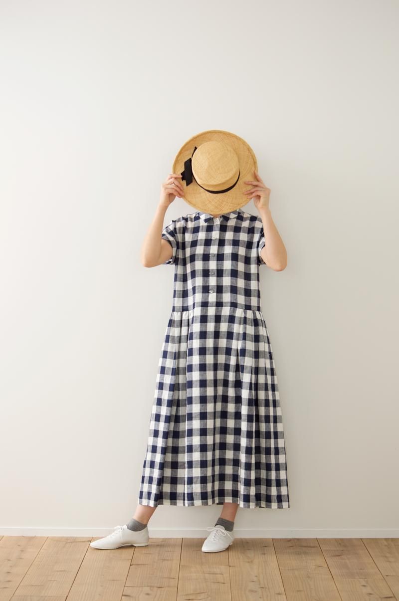 ワンピース atelier naruse linen shirt one piece linen shirts one-piece“gingham check” - atelier naruse