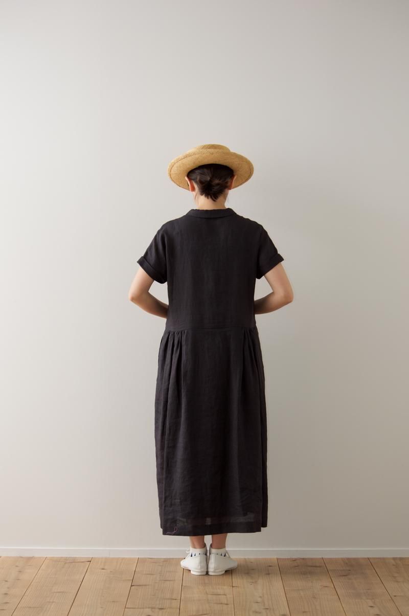 ワンピース atelier naruse linen shirt one piece linen shirt gather one-piece / aqua blue - atelier naruse