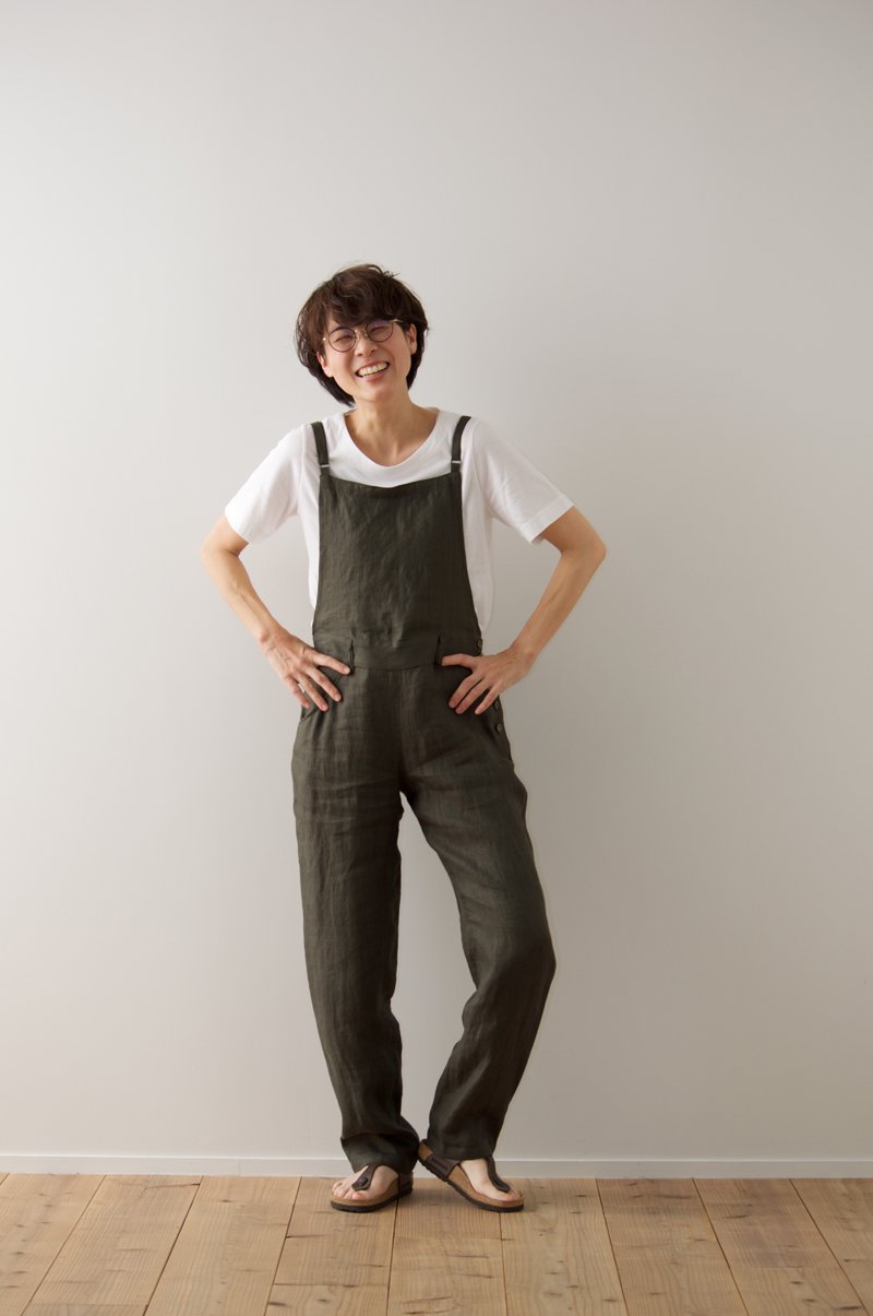 linen twill salopette pants - atelier naruse | Online store