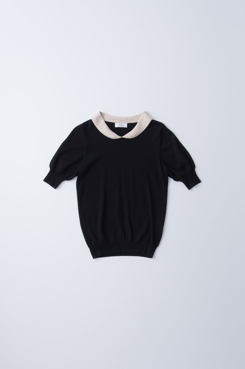maru collar cotton knit  “black”