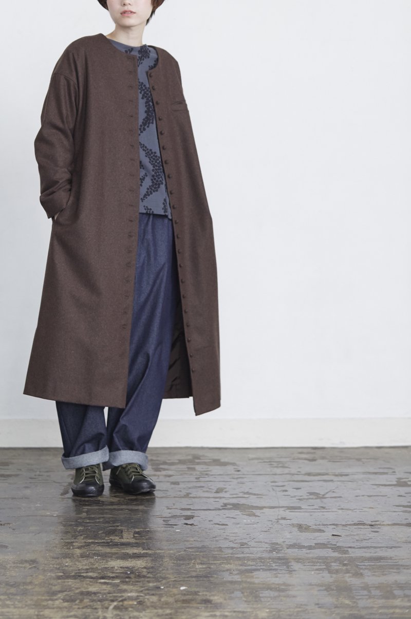 wool kurumi button one-piece coat / brown - atelier naruse