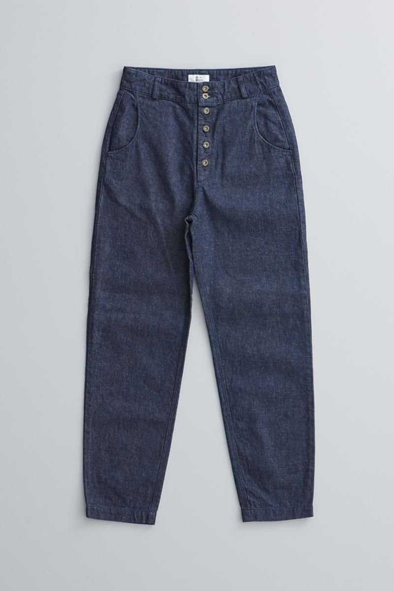 cotton linen denim peck top pants / indigo - atelier naruse