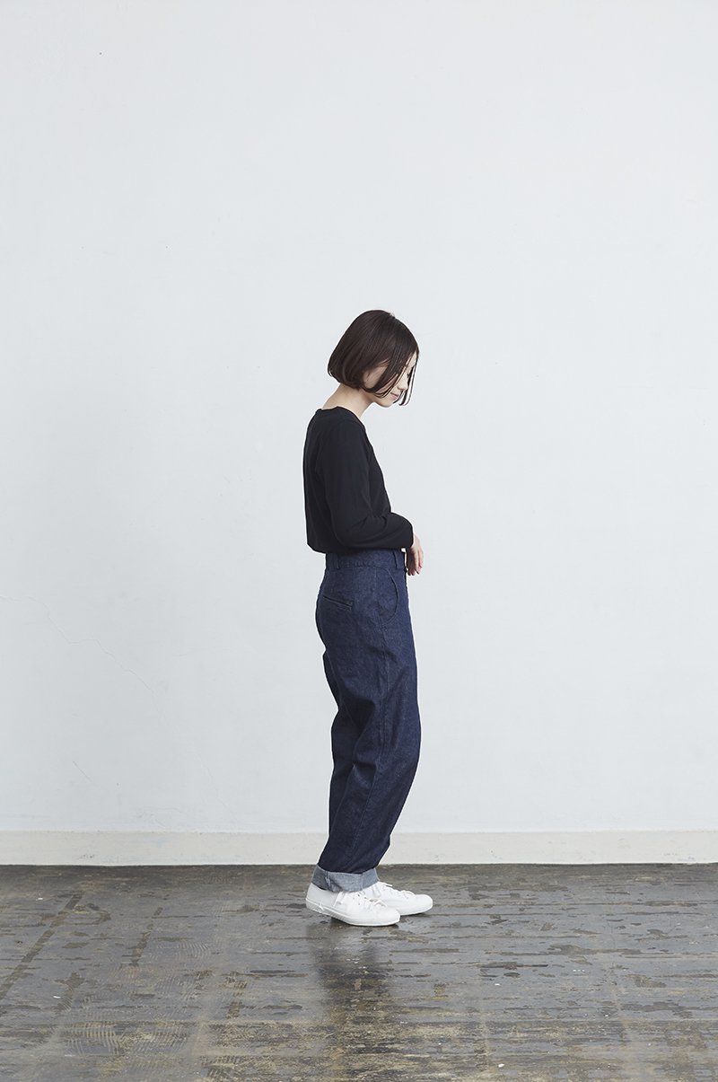 cotton linen denim peck top pants / indigo - atelier naruse