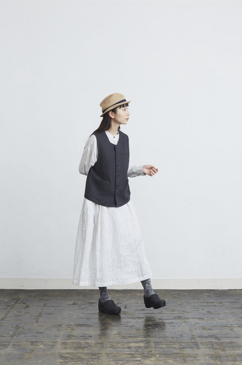 linen shirt one piece / stripe - atelier naruse | Online store