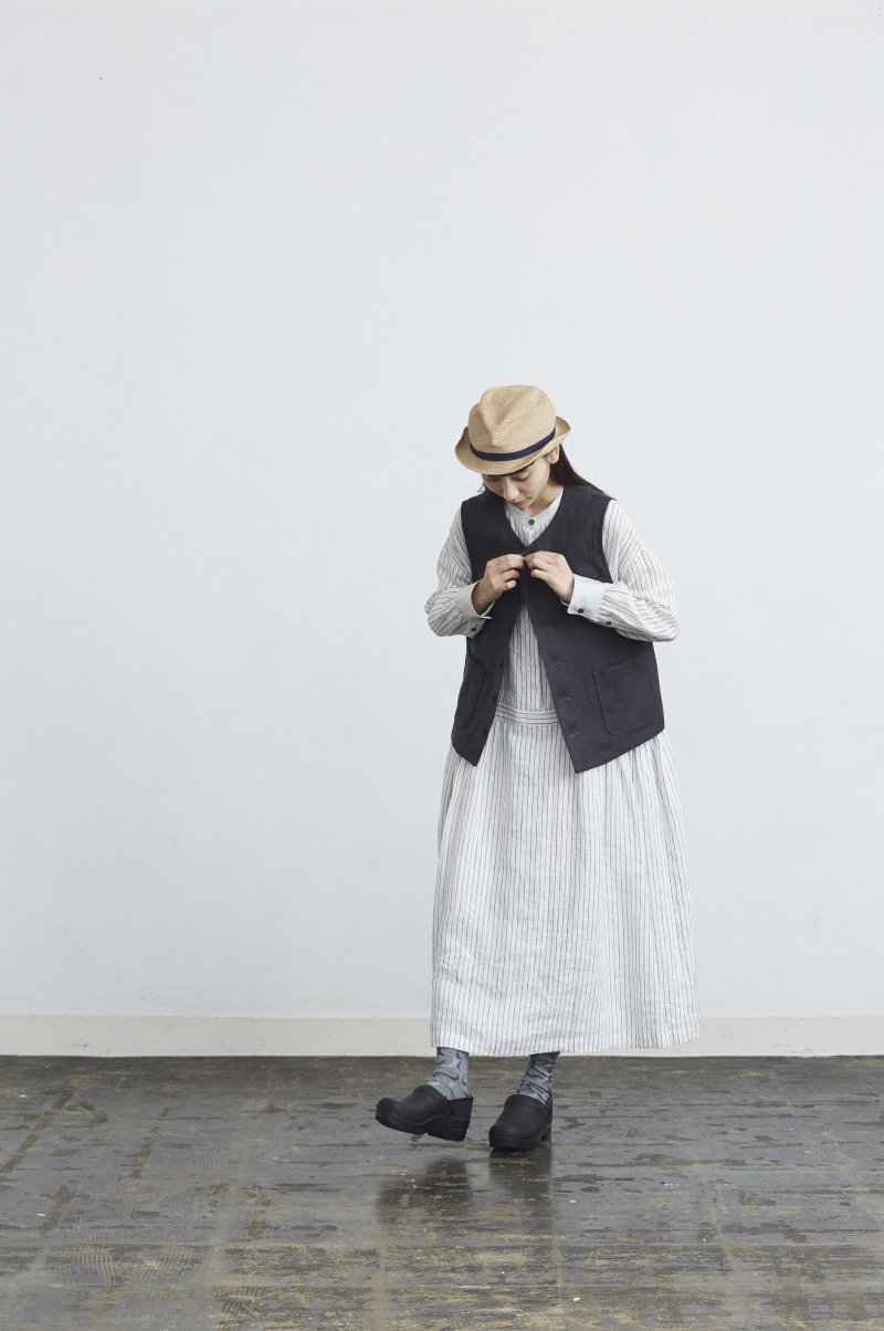 linen shirt one piece / stripe - atelier naruse | Online store