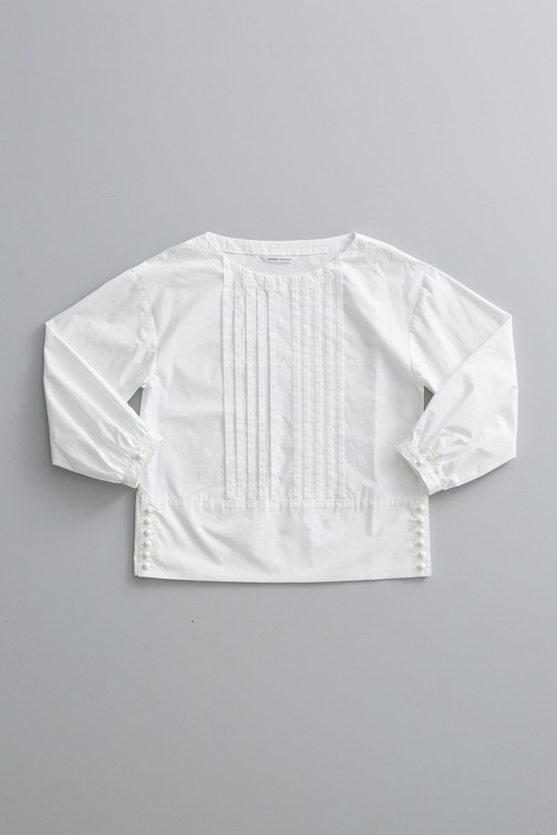 cotton typewriter tuck blouse / white