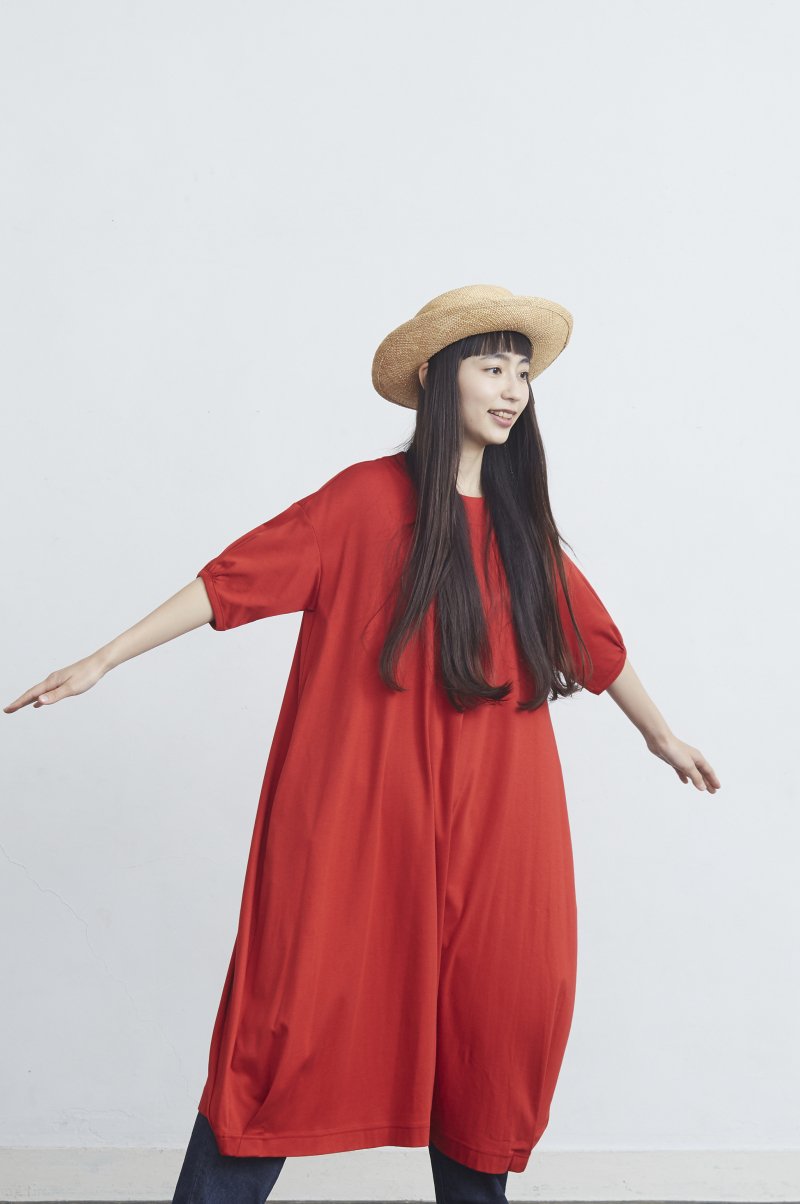 cotton c&s cocoon one-piece / red - atelier naruse | Online store