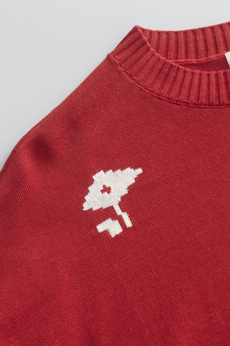 cotton ~Dot flower~ dolman knit / red or navy - atelier