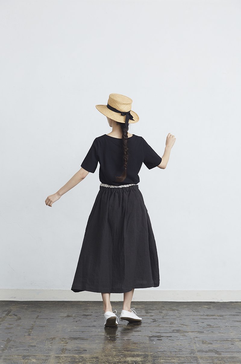 linen gather long skirt - atelier naruse | Online store