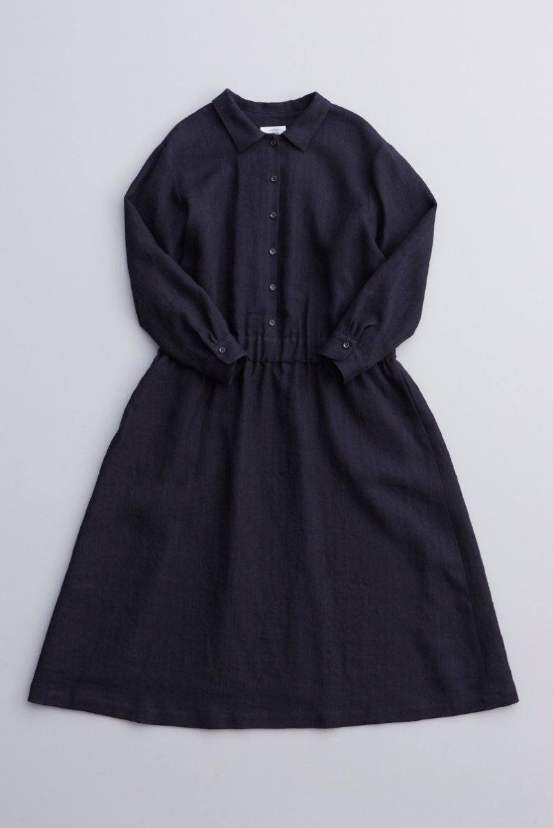 linen wool shirt one-piece / navy