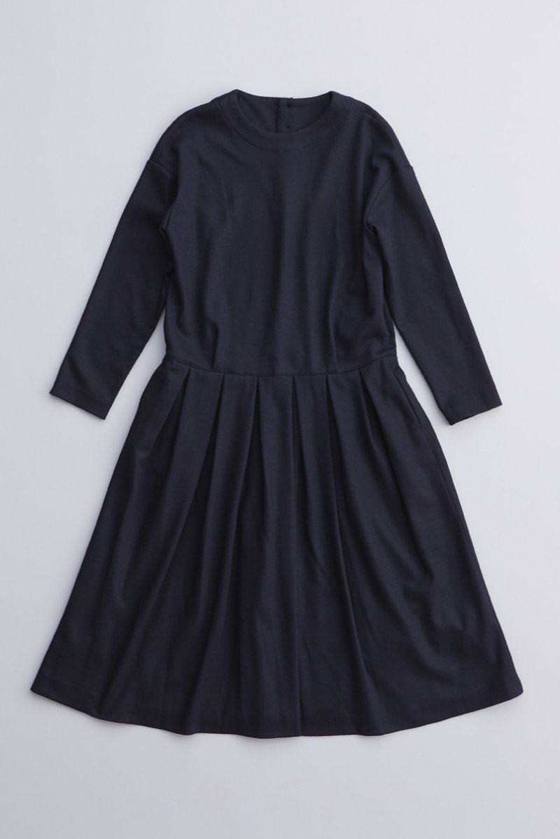 wool cotton jersey one-piece / navy - atelier naruse | Online store