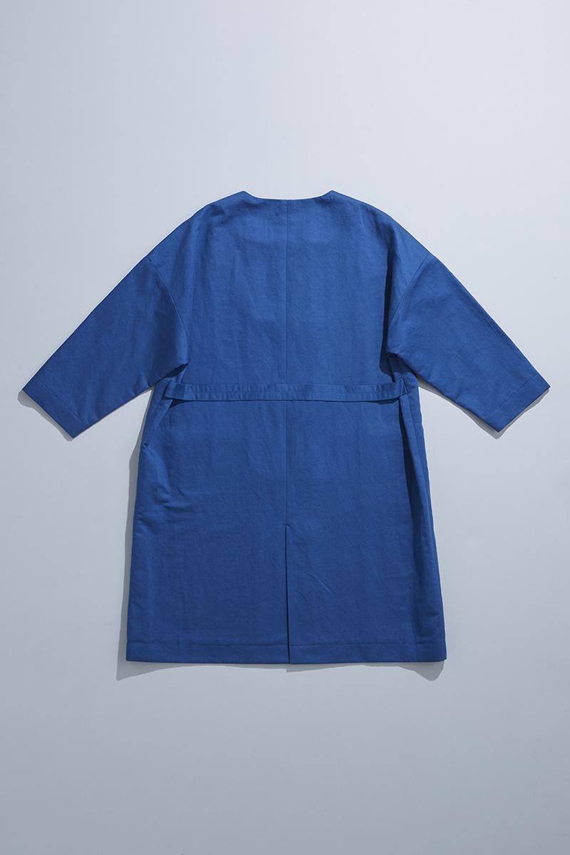 linen cotton W button spring coat / blue - atelier naruse linen cotton W button spring coat / blue - atelier naruse