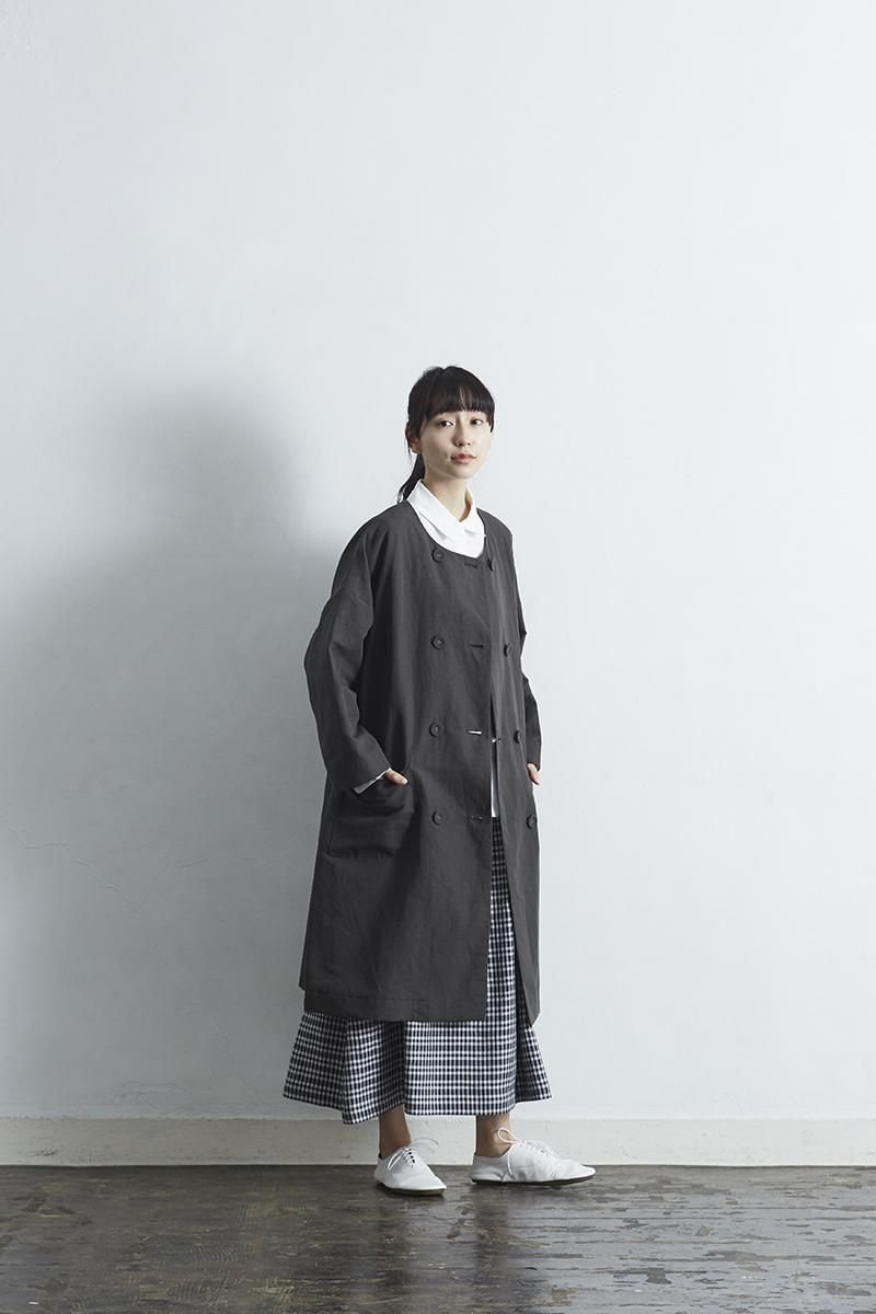 linen cotton W button spring coat / charcoal - atelier