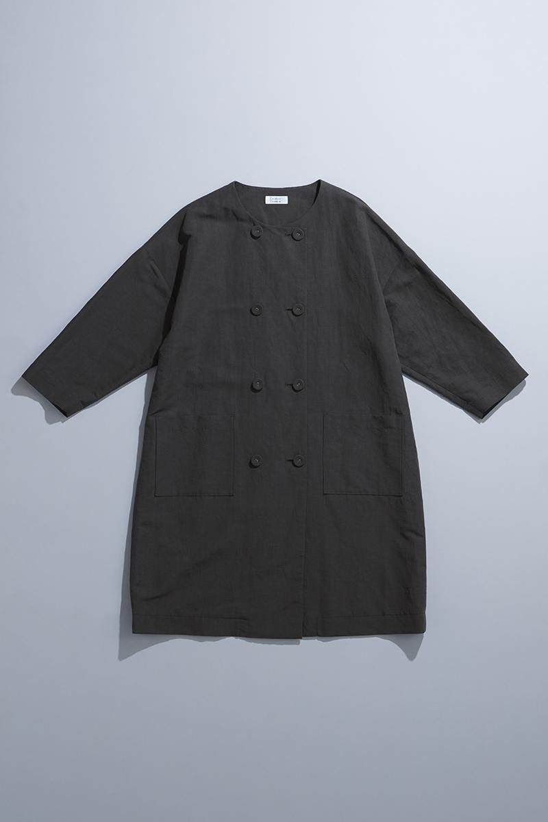 linen cotton W button spring coat / blue - atelier naruse linen cotton W button spring coat / blue - atelier naruse
