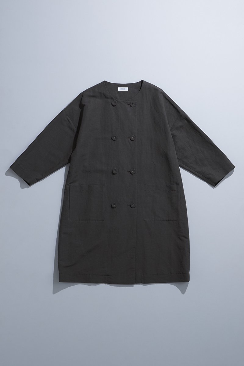 linen cotton W button spring coat / charcoal