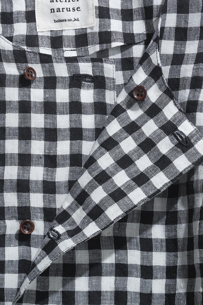 linen W button blouse / gingham - atelier naruse｜Online