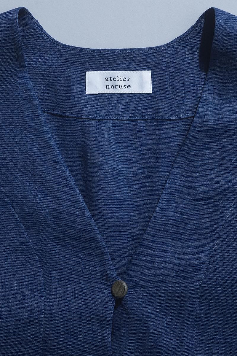 タグ付 アトリエナルセ リネン100% ショートカーディガン ブルー linen shirt cardigan - atelier naruse｜Online store｜the an