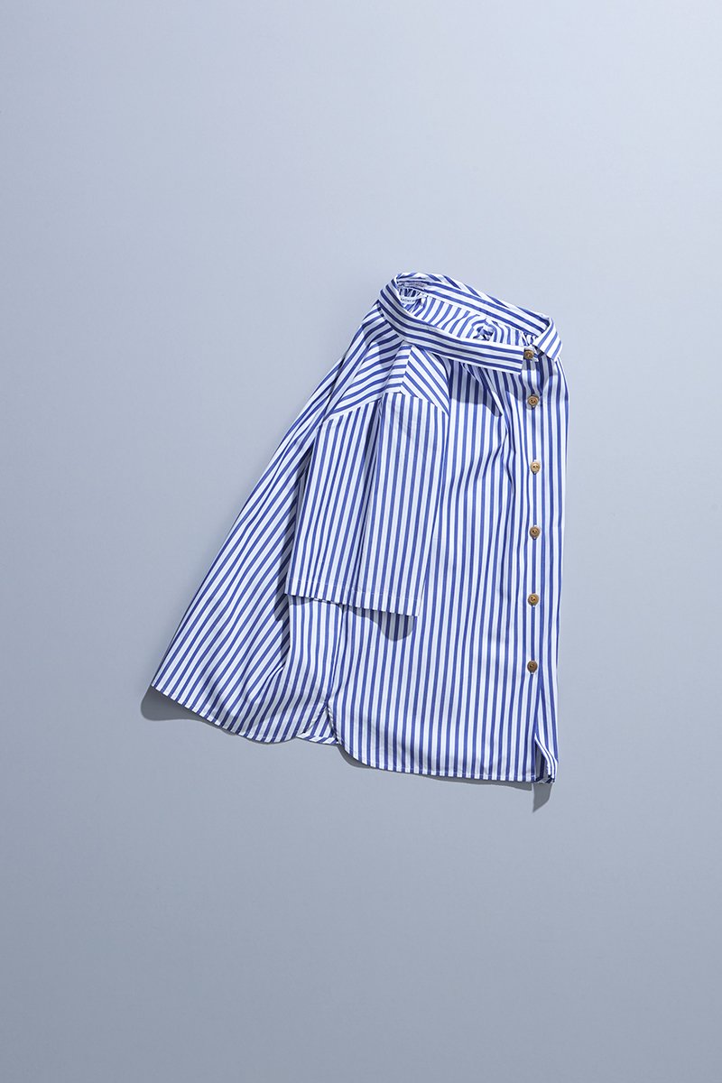 cotton ~THOMAS MASON~ off collar blouse  / stripe