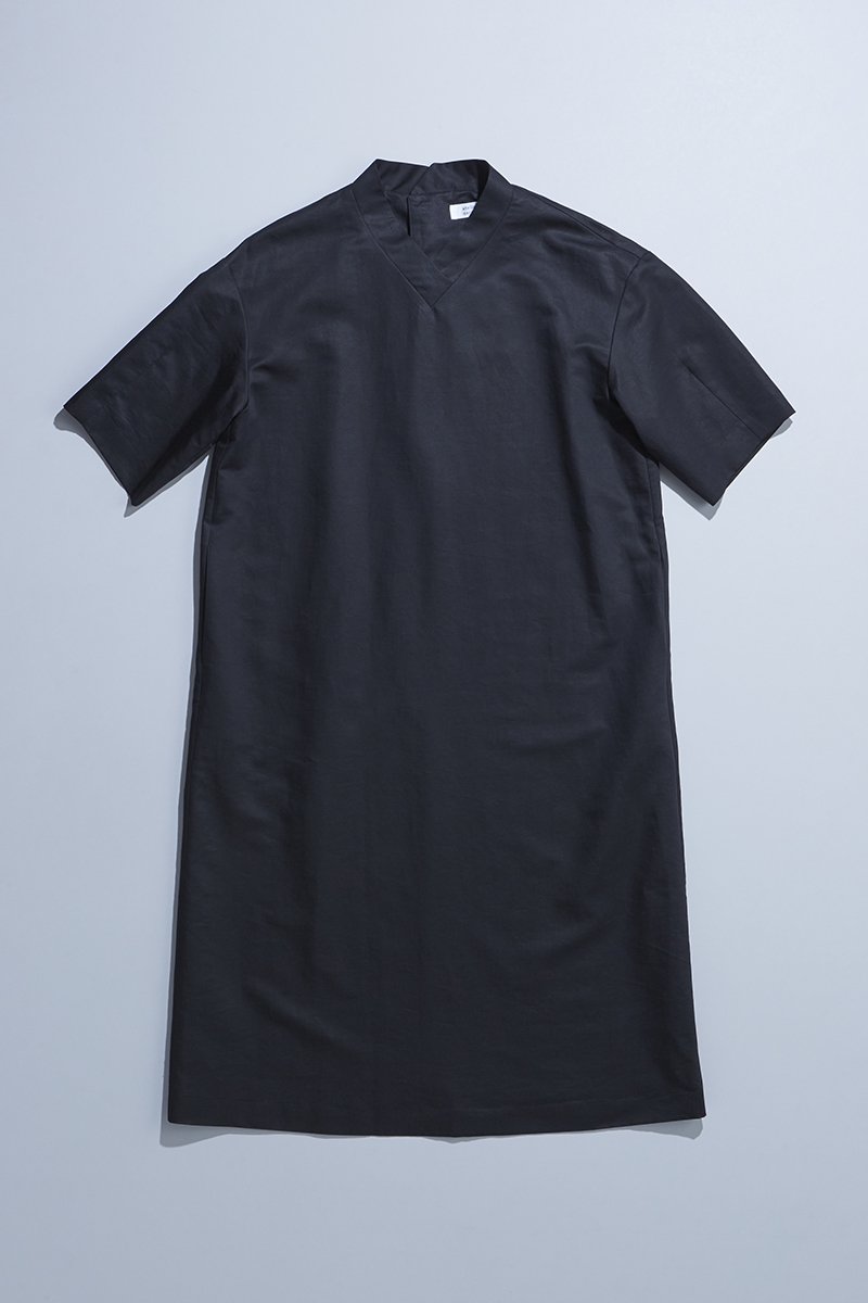 cotton linen silk formal one-piece / black