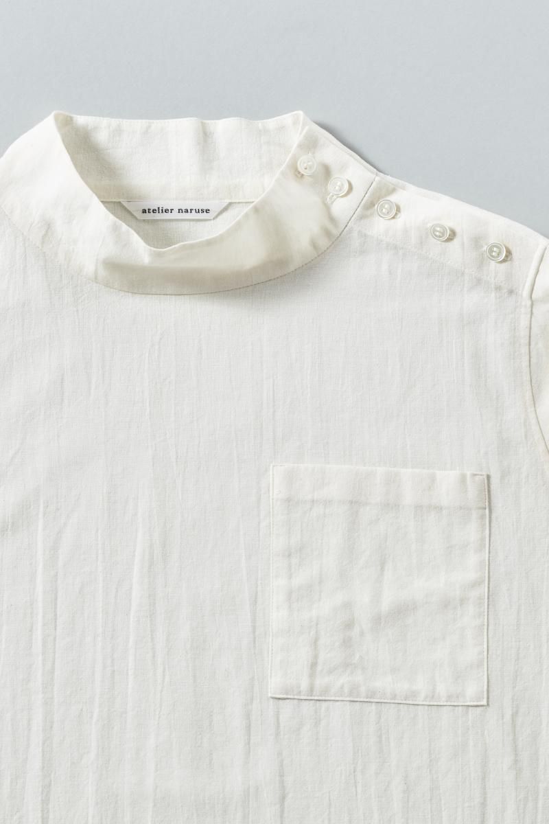coton linen mock-neck smock blouse - atelier naruse｜Online