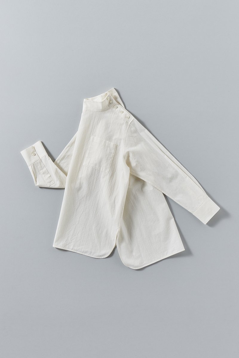 coton linen mock-neck smock blouse