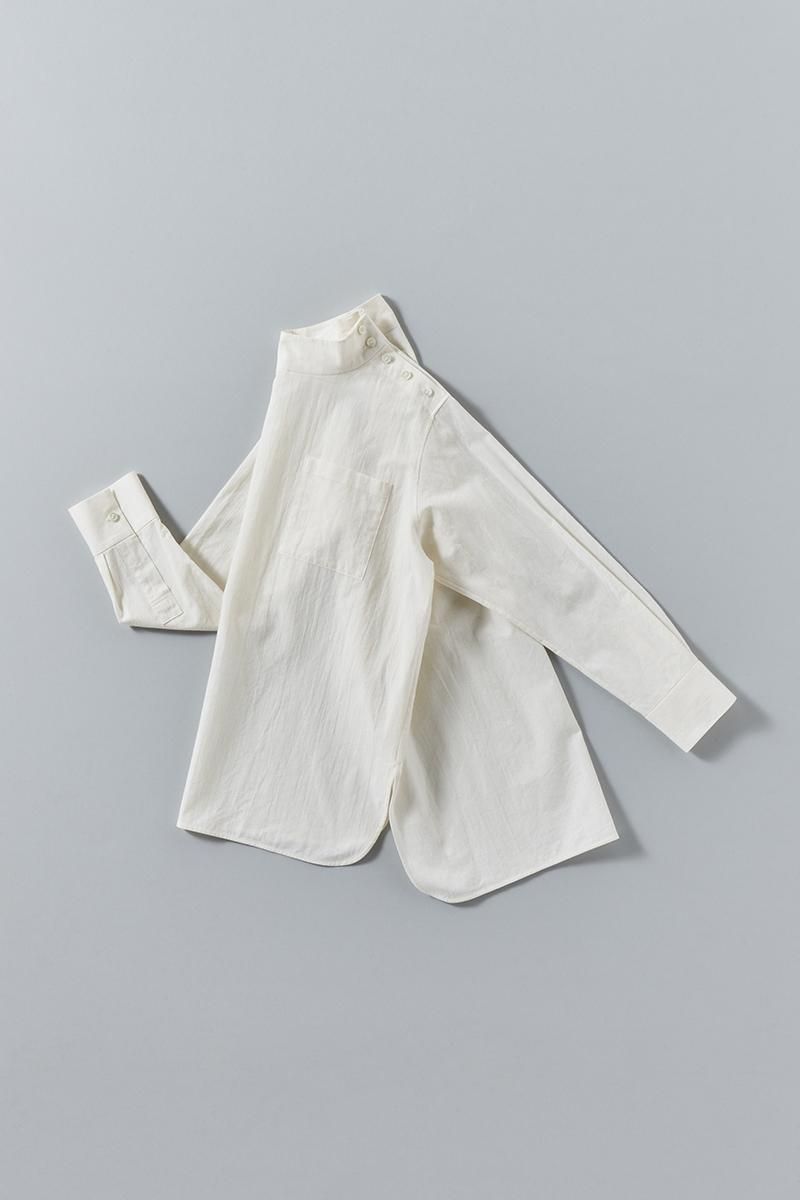 coton linen mock-neck smock blouse