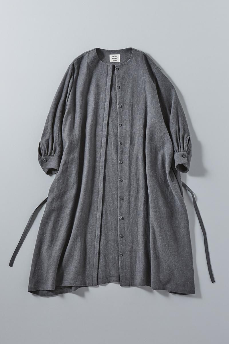 wool flax viyella coat one-piece / sax gray - atelier naruse