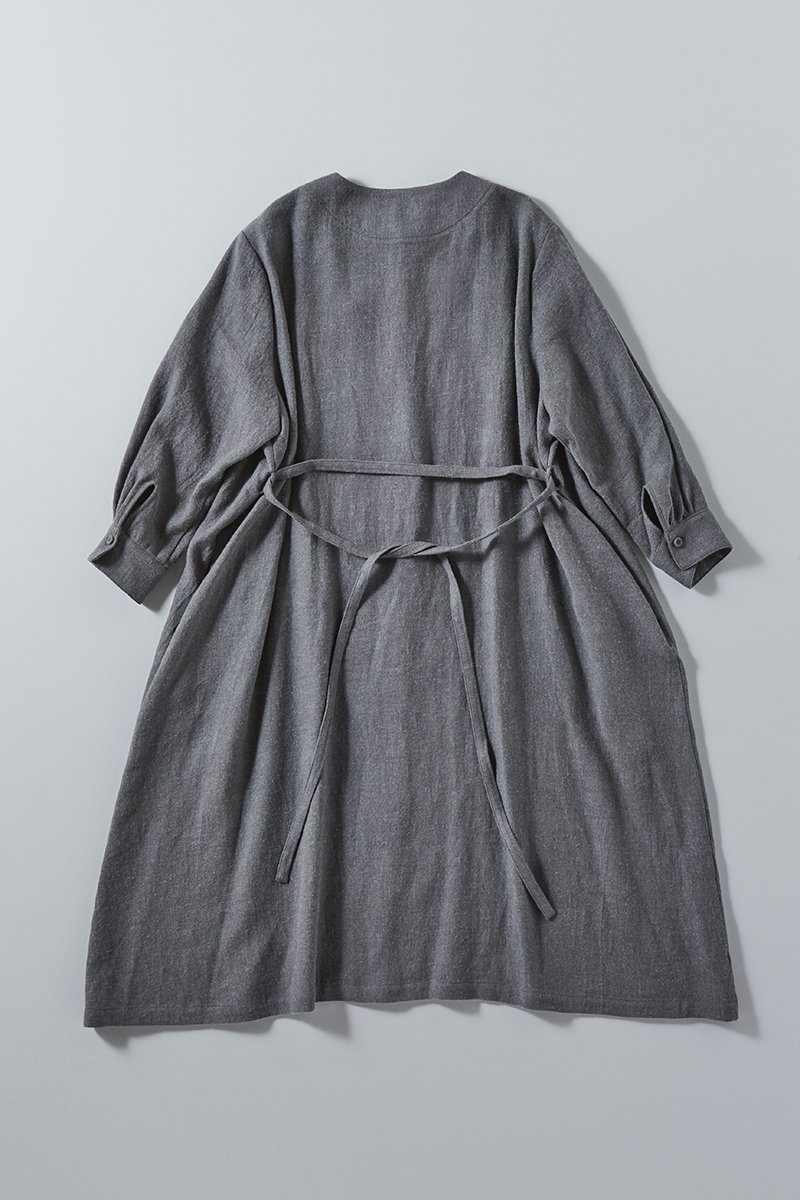 wool flax viyella coat one-piece / sax gray - atelier naruse | Online