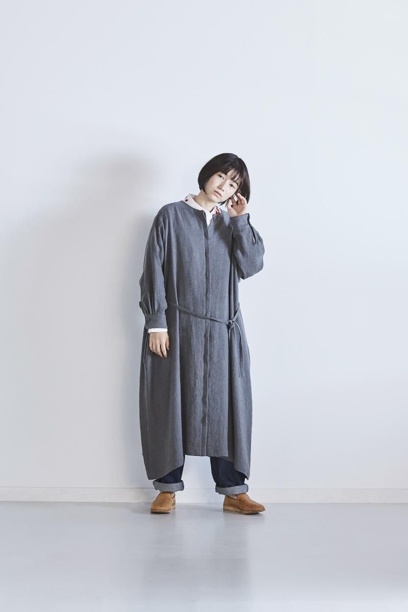wool flax viyella coat one-piece / sax gray - atelier naruse
