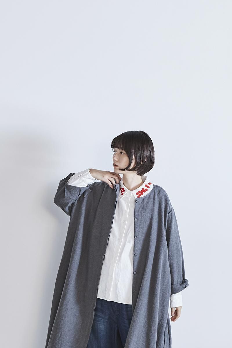 wool flax viyella coat one-piece / sax gray - atelier naruse