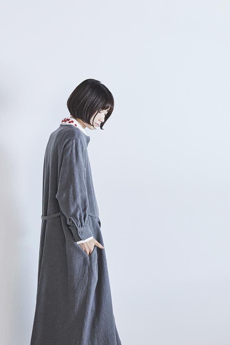 wool flax viyella coat one-piece / sax gray - atelier naruse