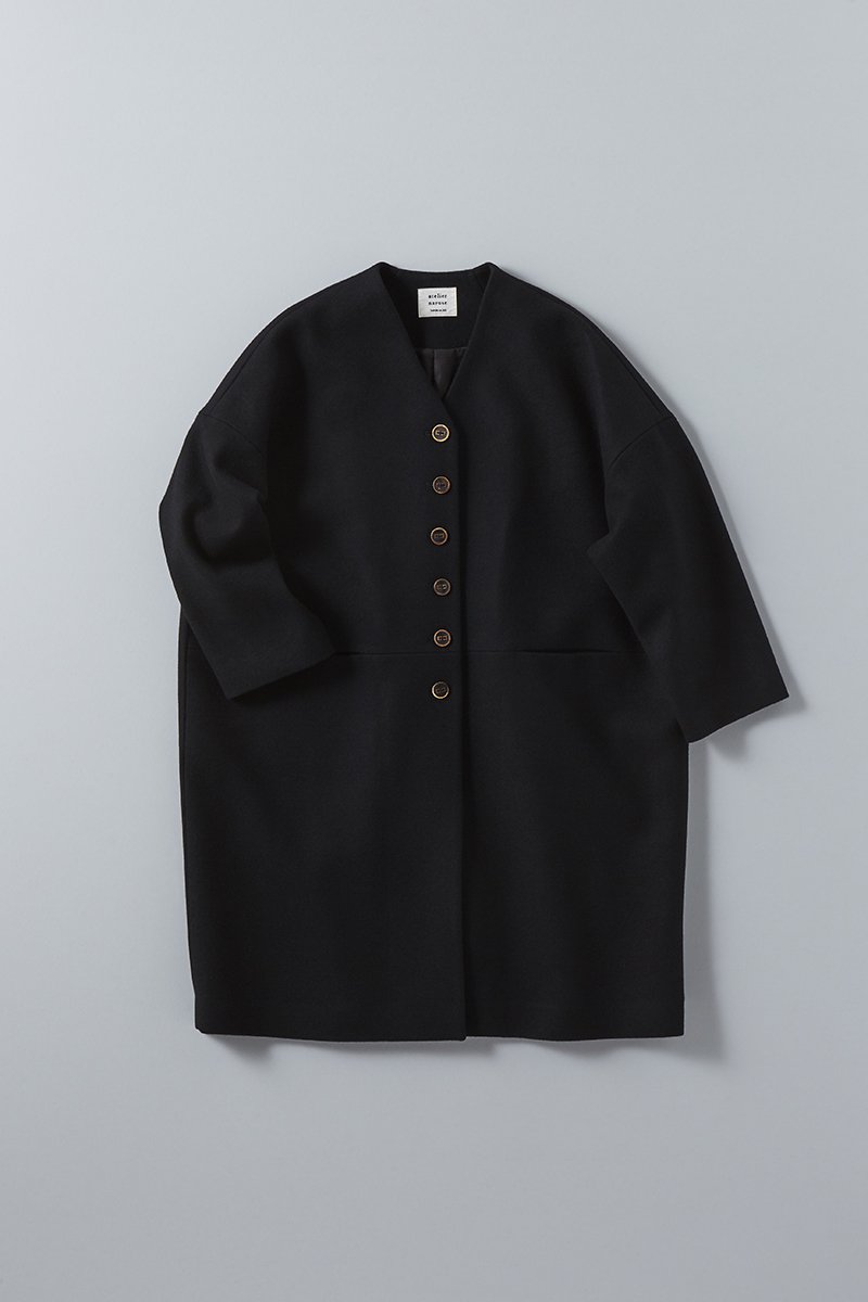 melton wool cocoon coat / black
