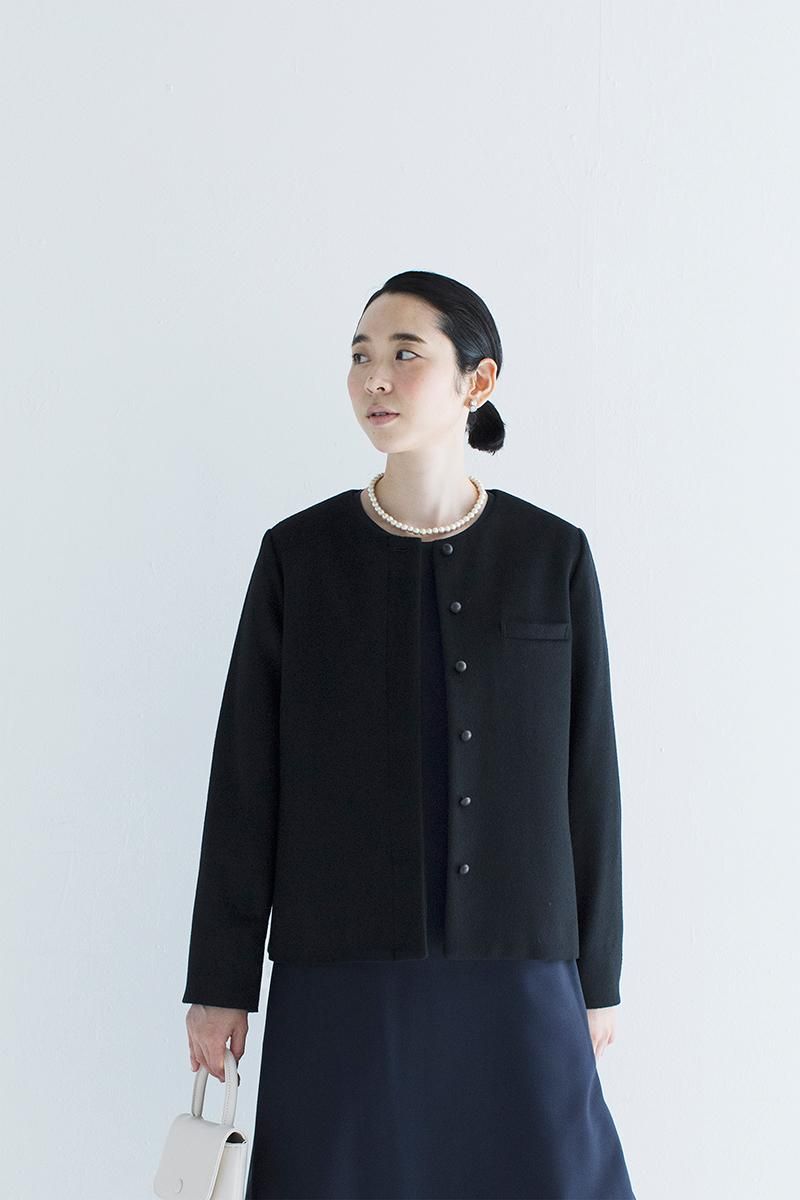 beaver wool no collar jacket / black - atelier naruse
