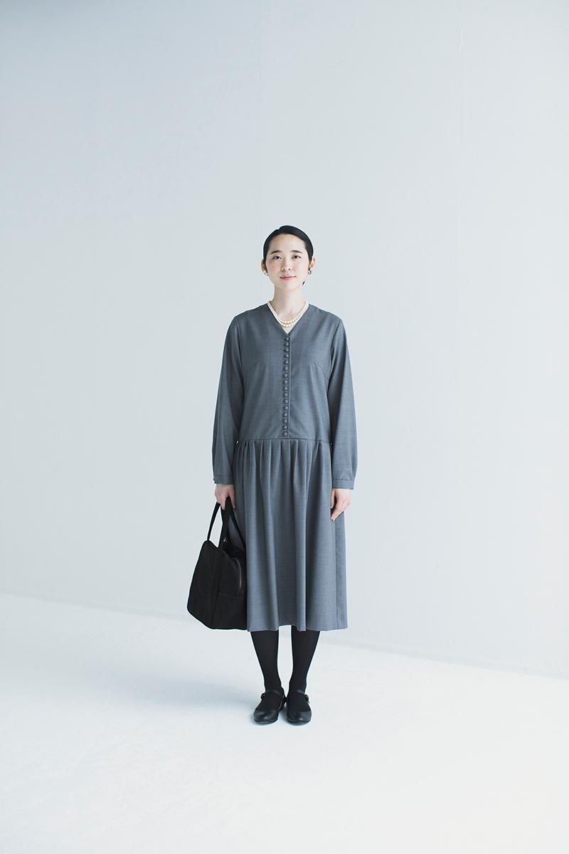 kurumi button formal one-piece / gray - atelier naruse | Online store