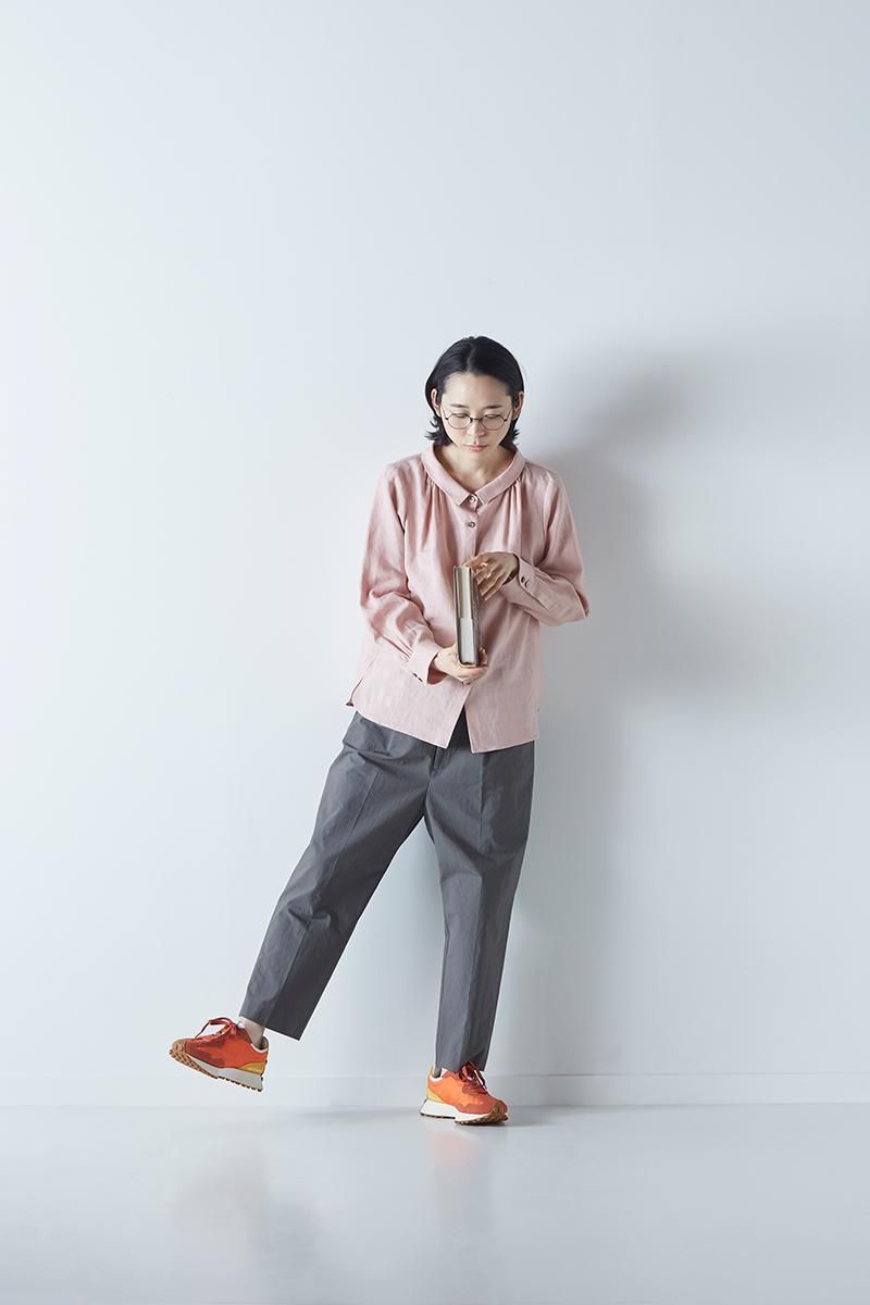 linen stand-off collar blouse / salmon pink - atelier naruse linen stand-off collar blouse / salmon pink - atelier naruse