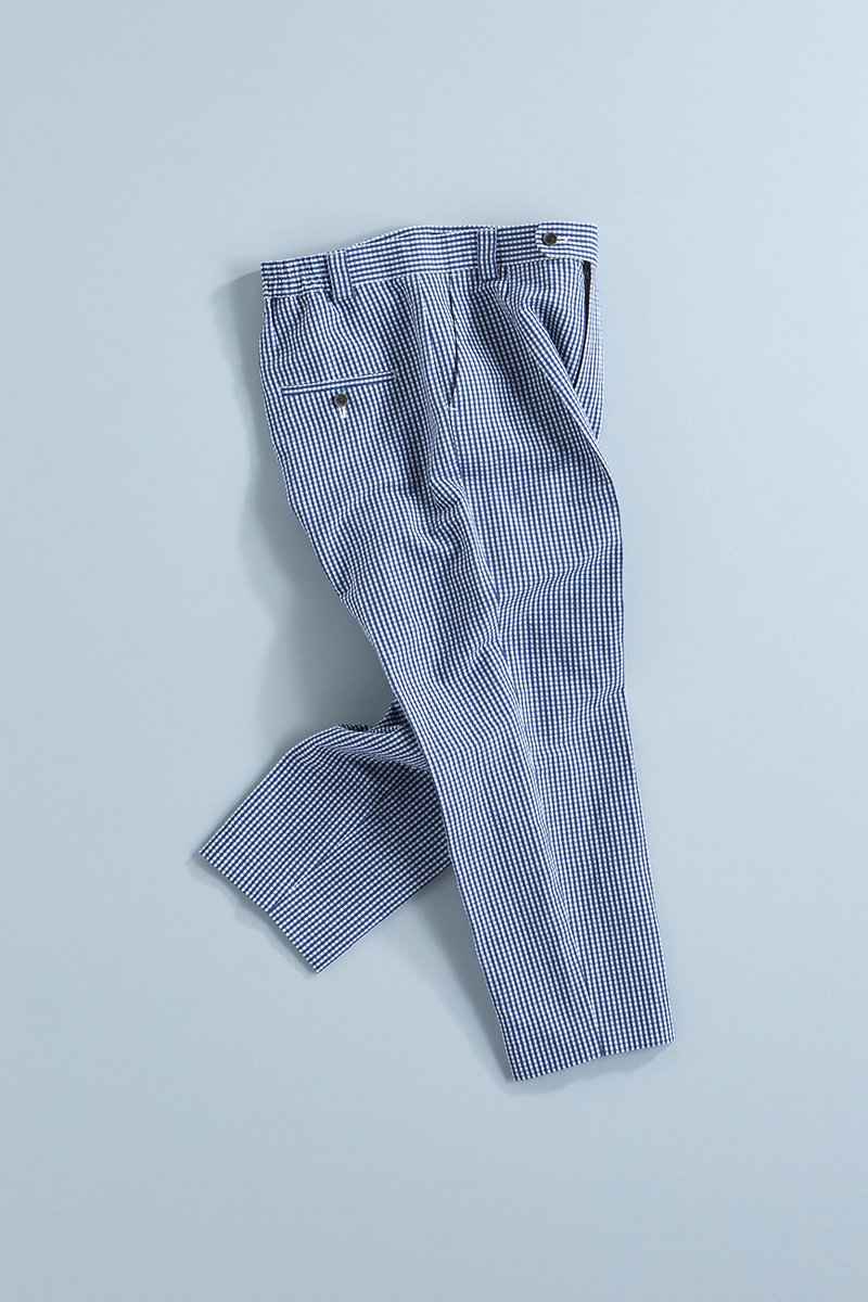 cotton linen blue-gingham tapered pants - atelier naruse | Online 