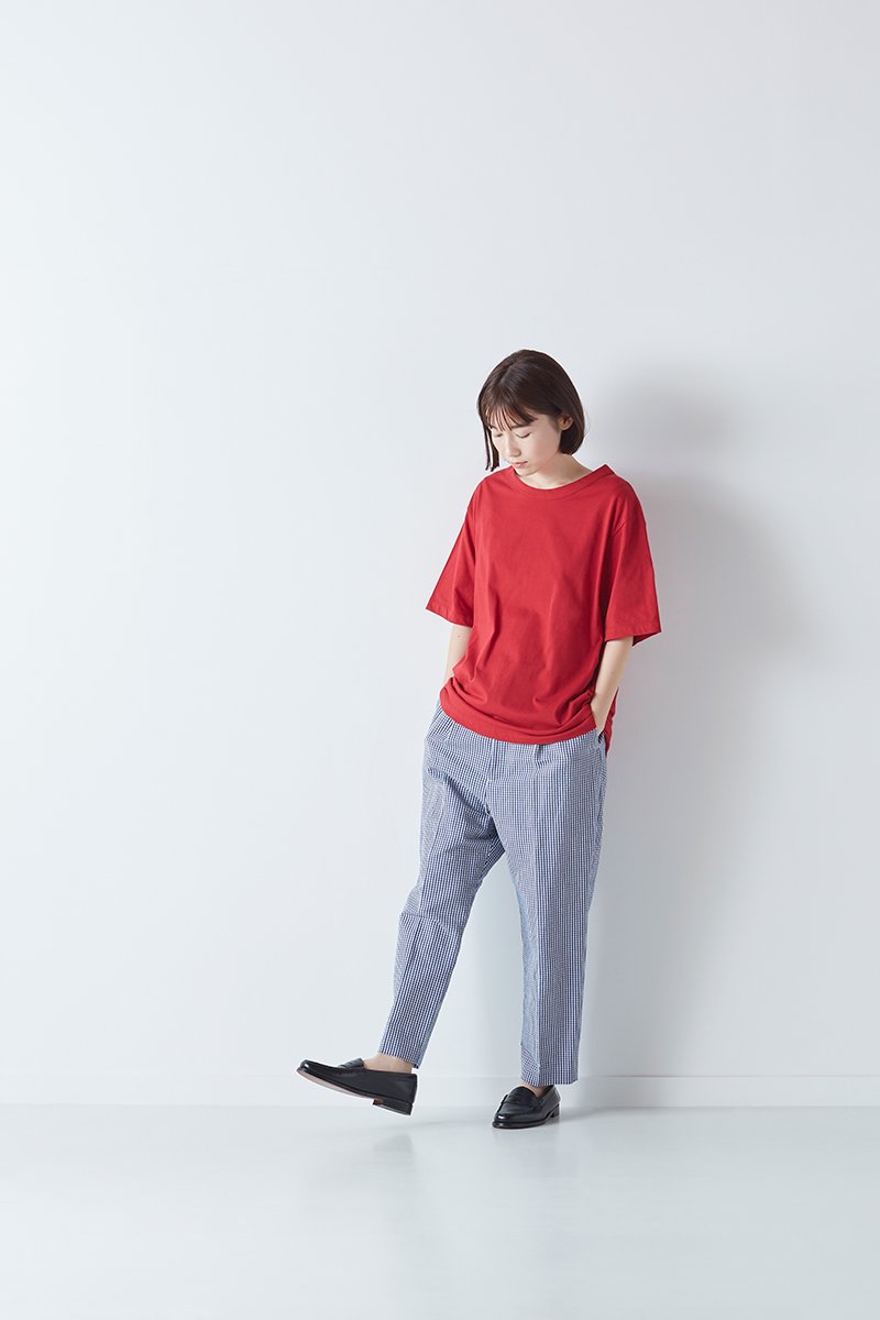 cotton linen blue-gingham tapered pants - atelier naruse | Online ...