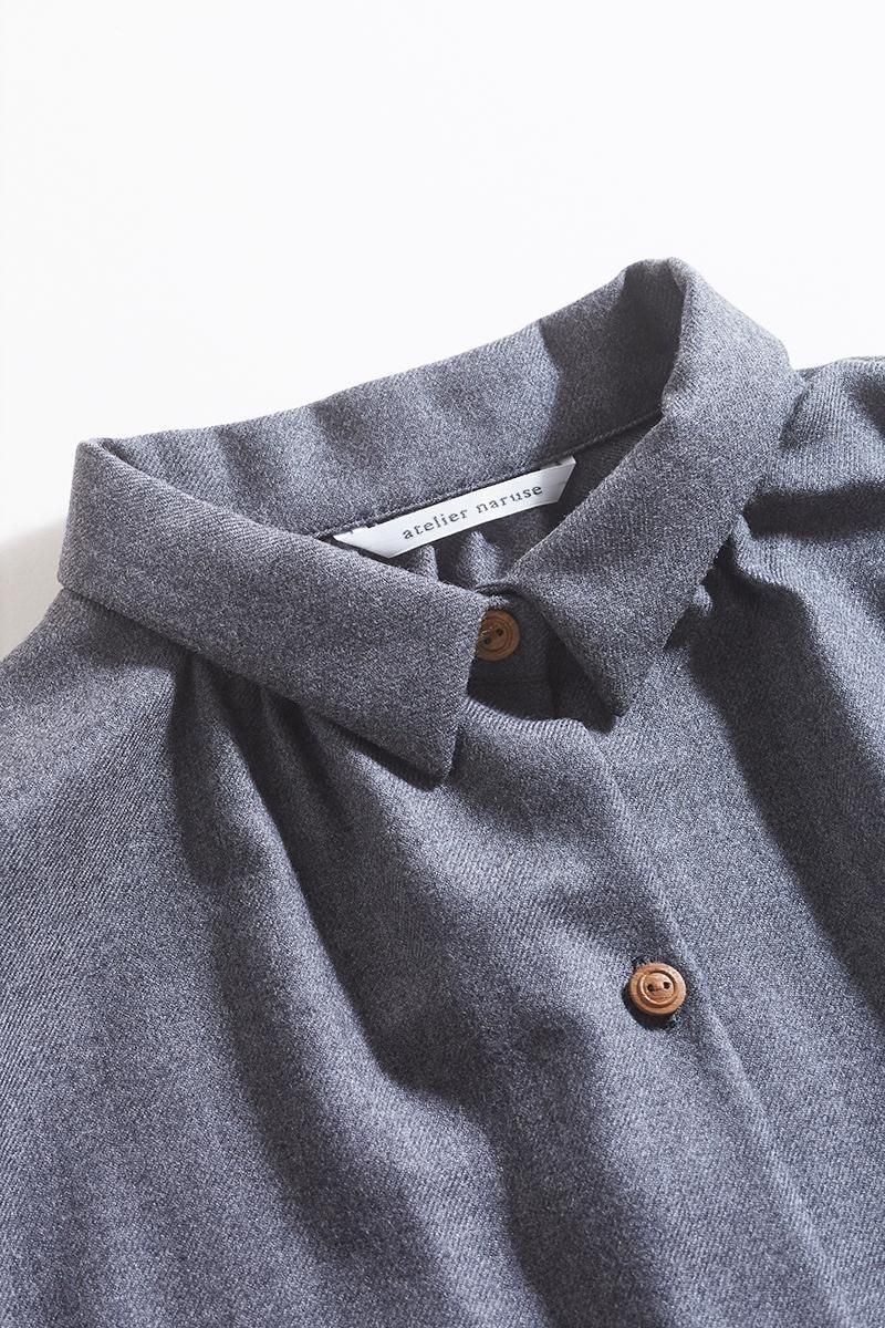 wool saxony long shirt / gray - atelier naruse｜Online store