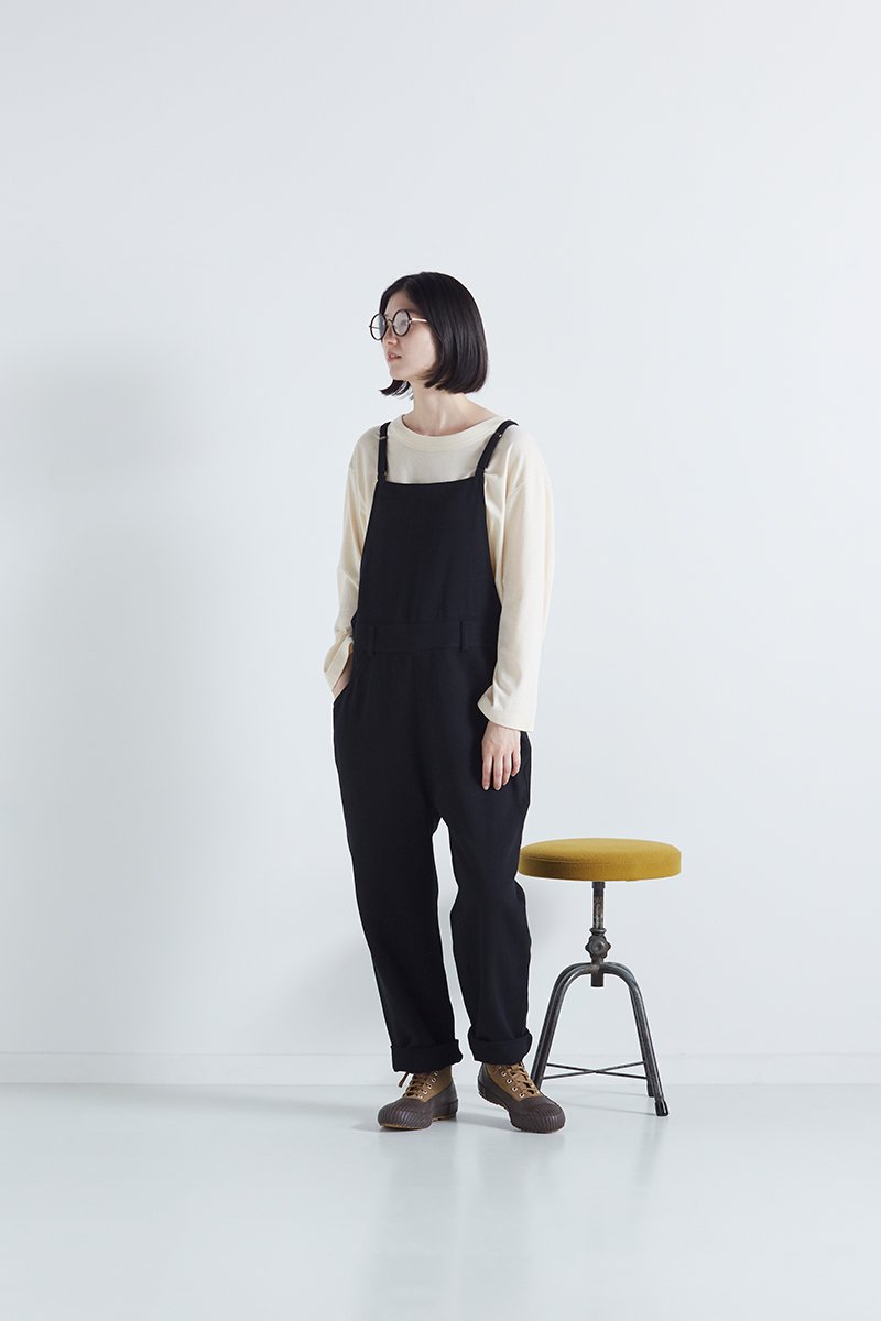 cotton flax wool overalls-pants / black - atelier naruse | Online 