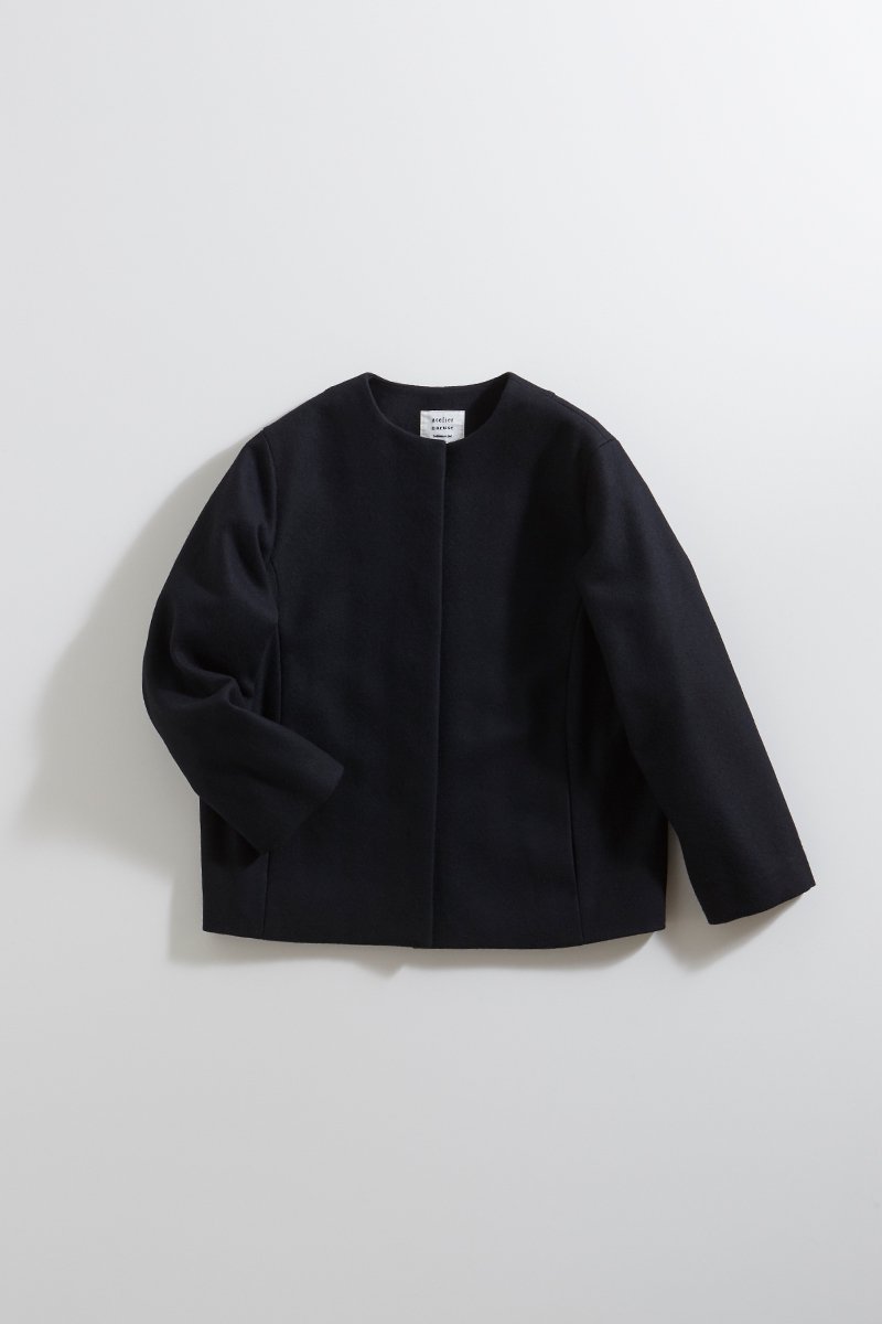 melton wool cocoon jacket / black