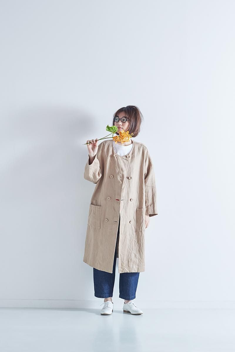 アトリエナルセリネンデニムWボタンスプリングコートインディゴ新品タグ付 atelier naruse アトリエナルセ / リネンデニムWボタン