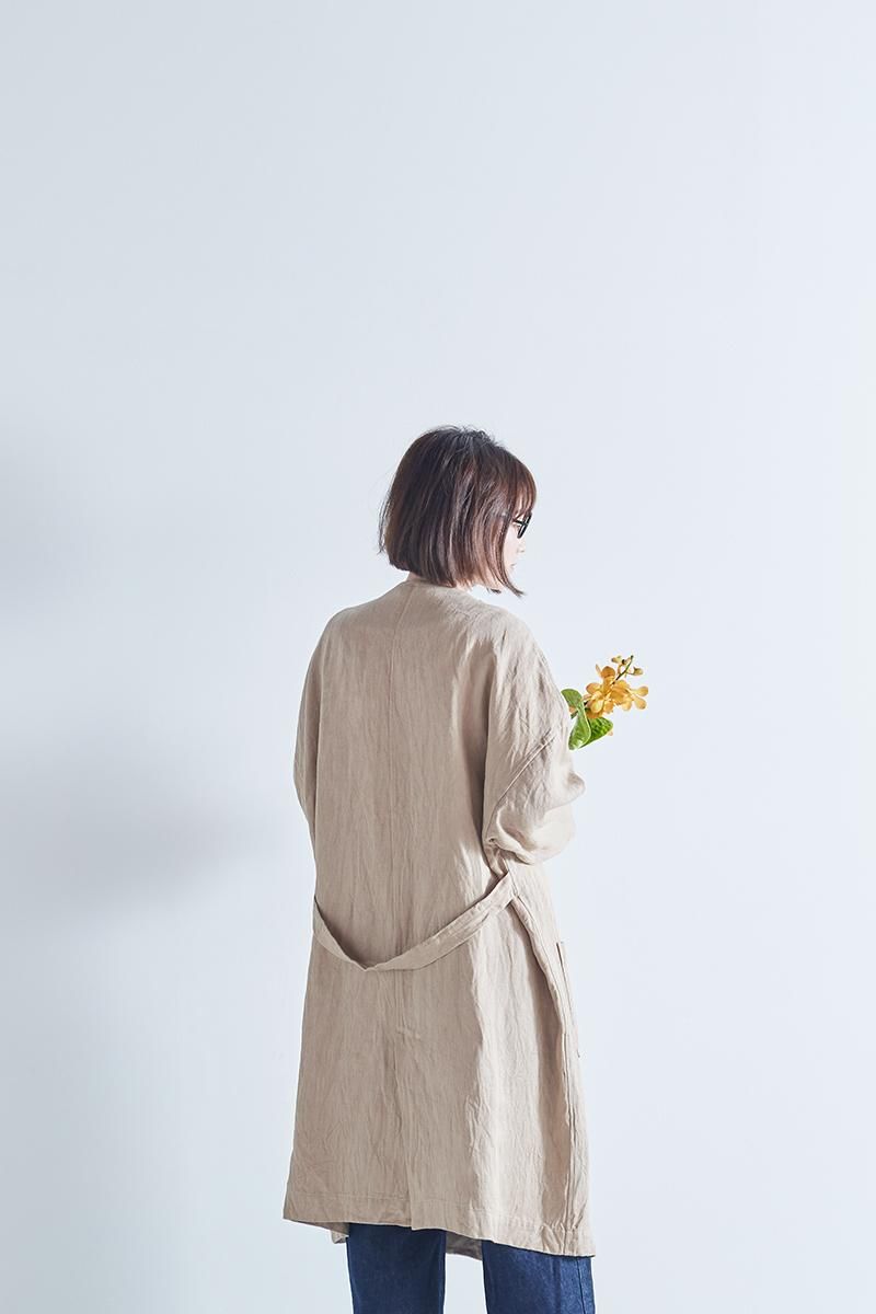 linen denim W-button spring coat / beige - atelier naruse