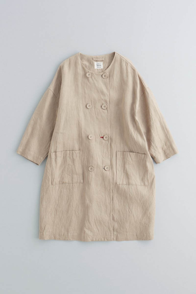 linen denim W-button spring coat / beige