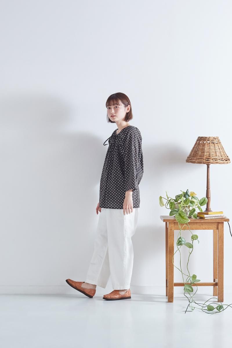 cotton loan ribbon tie smock blouse - atelier naruse｜Online