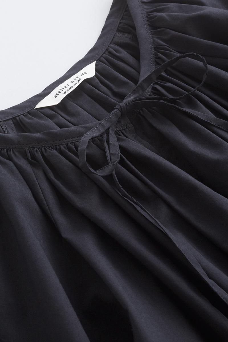 【美品】  atelier naruse / アトリエナルセ | cotton loan ribbon tie smock blouse コットンローン リボンタイスモックブラウス | F | black | レディース cotton loan ribbon tie smock blouse - atelier naruse｜Online