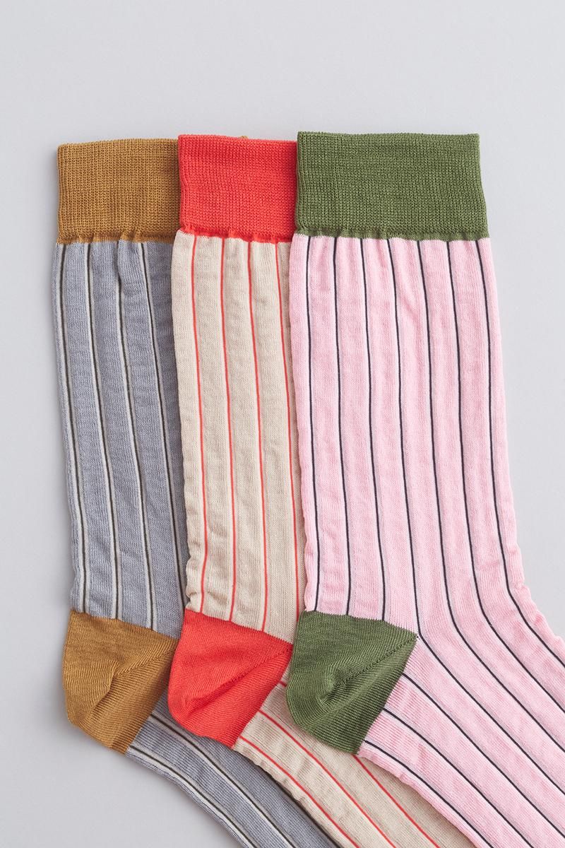 cotton ~W stripe~ middle socks - atelier naruse｜Online